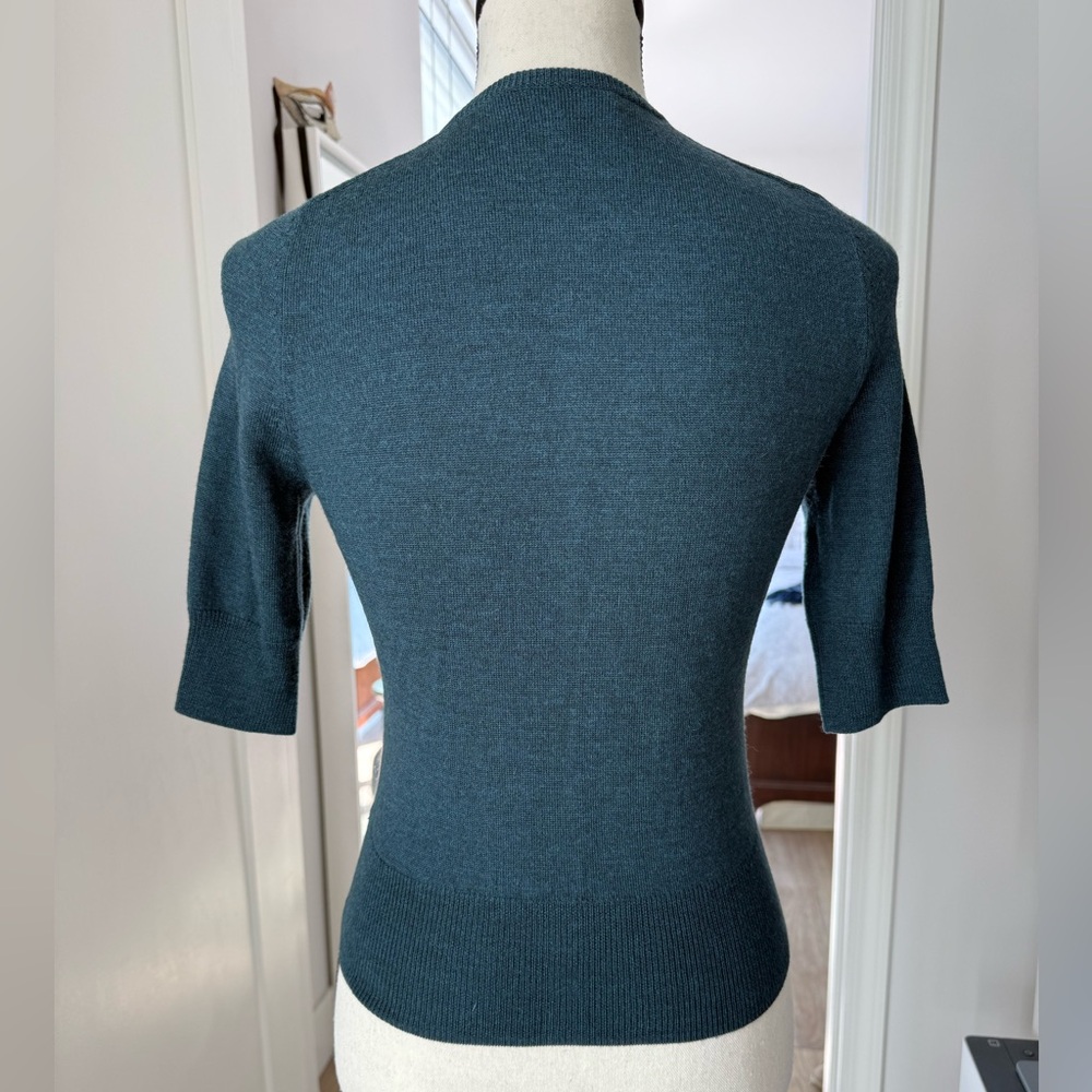 Carven Wool Cardigan Lace Panel Green Short Sleeve S - Picture 5 of 12